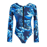 Blue Leaves Swimwear With Zipper